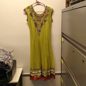 Beautiful light green, beaded, appliqued dress